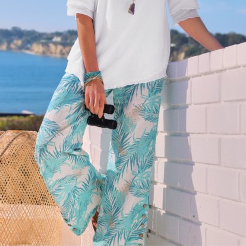 Soft Surroundings Oceo Printed Gauze Wide Leg Pants size Extra Small